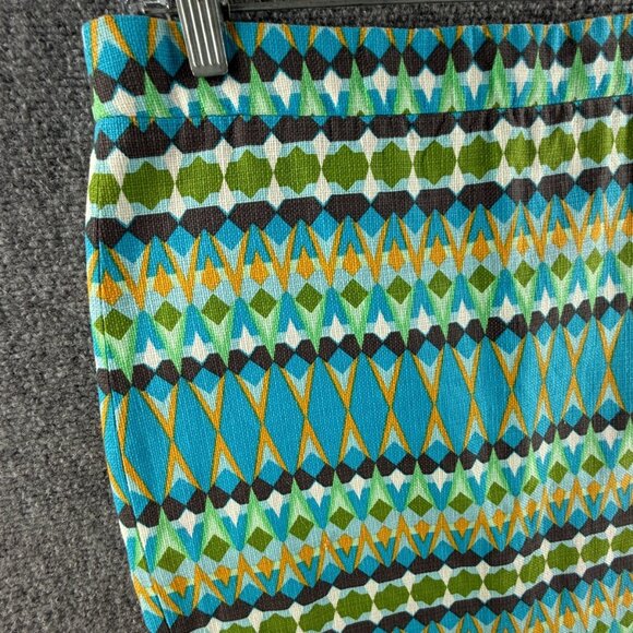J Crew Pencil Skirt Women Green Blue Geometric Size 6 Back Zip Cotton Office - Picture 2 of 16